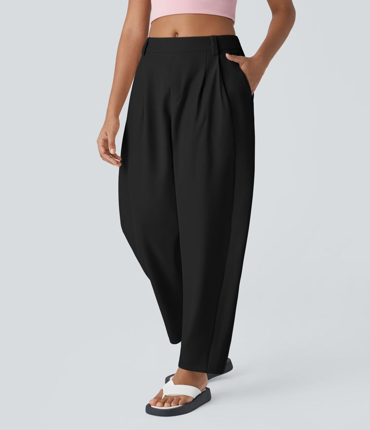 Women’s Halara Flex™ Mid Rise Pocket Barrel Leg Work Pants - Halara | HALARA