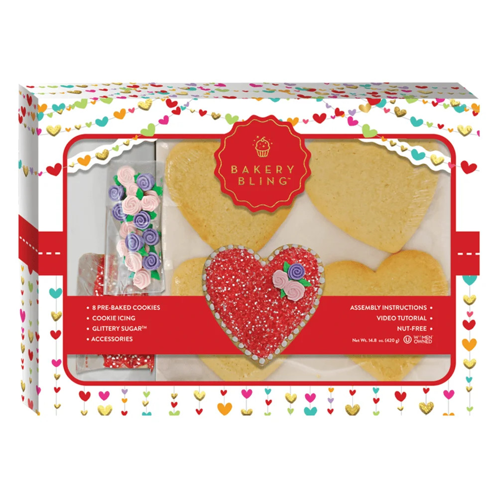 Bakery Bling Valentine’s Day Cookie Decorating Kit, Pre-Baked Heart Shaped Cookies with Royal I... | Walmart (US)