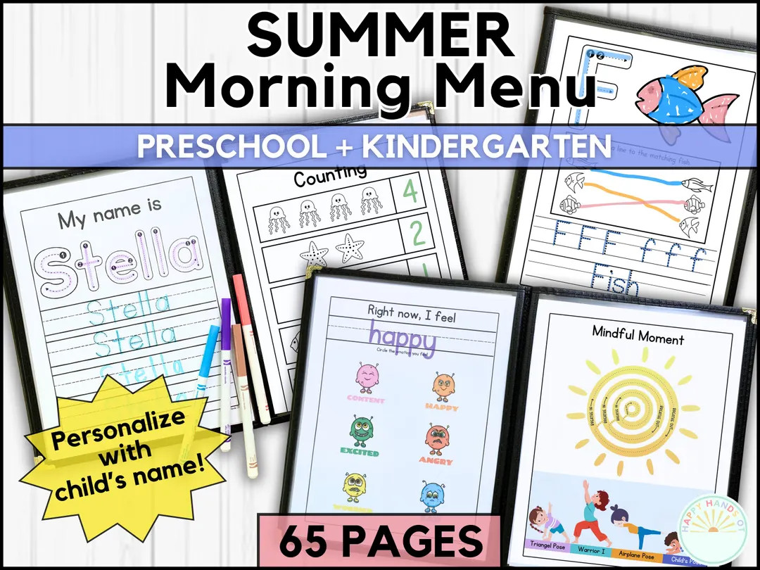 Summer Morning Menu Custom Name Tracing Letters & Handwriting Practice Kindergarten Morning Menu ... | Etsy (US)