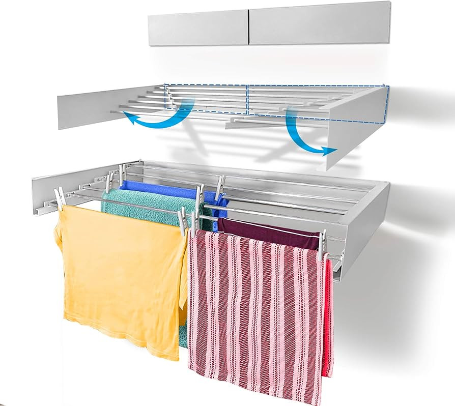 Step Up Laundry Drying Rack, Wall Mounted, Retractable Clothes Drying Rack, 60lbs Capacity, 20 Li... | Amazon (US)