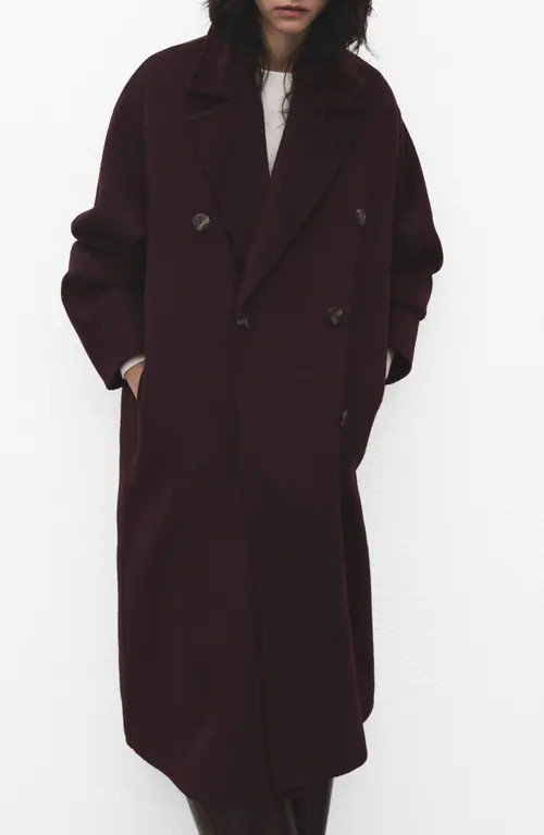 MANGO Picarol Double Breasted Wool Blend Coat in Wine at Nordstrom, Size Medium | Nordstrom