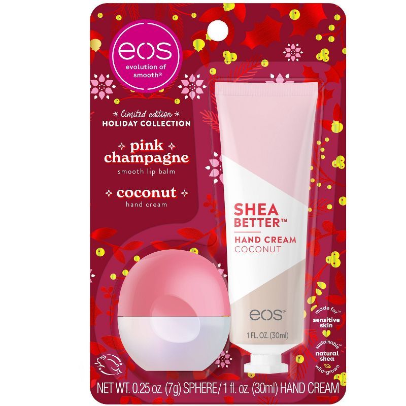 eos Holiday Hand Cream &#38; Lip Balm Gift Set - Coconut and Pink Champagne - 2pc | Target