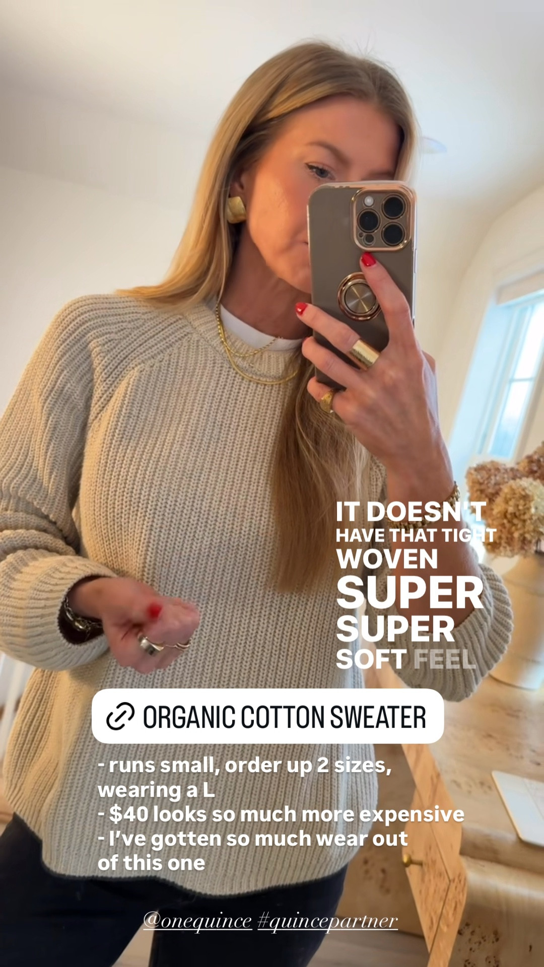 I love the quality and price point of @onequince sweaters. So many affordable, beautiful options. # QuincePartner

Sweater 3 Organic Cotton Fisherman Crew: runs small, I recommend sizing up 2 sizes

# LTKseasonal # LTKstyletips 

#LTKSeasonal #LTKFindsUnder50
