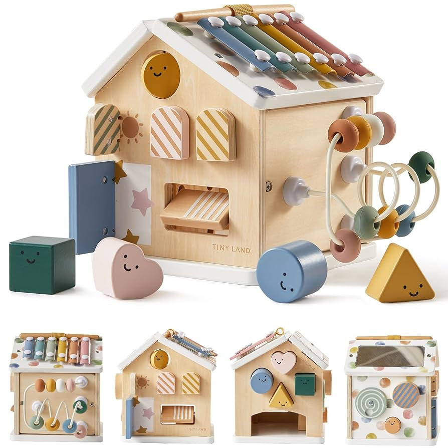 Tiny Land 9-in-1 Wooden Activity Cube, Montessori Baby Activity Center for 1+ Year Old, Education... | Amazon (US)