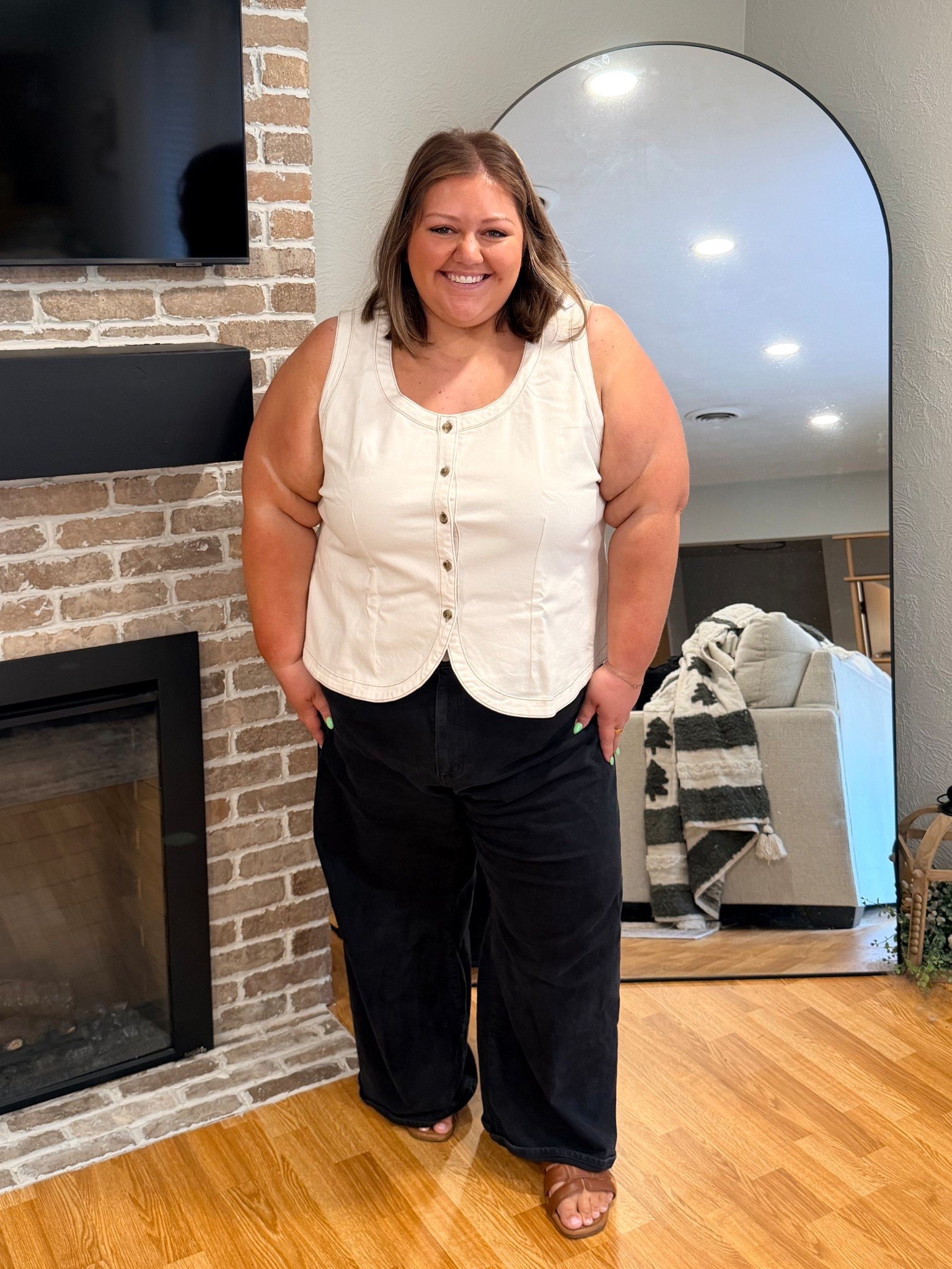 this white denim button down?!😍 my plus size outfit is from Old Navy, @Target and @Torrid 

Top - 4X
Jeans - 26
Sandals - 10W

#LTKootd #LTKgrwm #LTKPlusSize