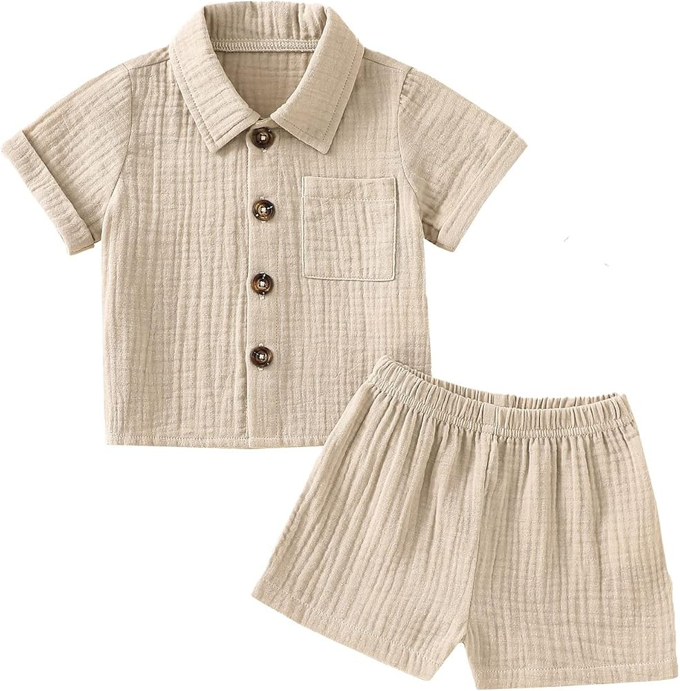 Baby Boys Clothes Set Toddler Infant Boys Button-down Shirt Tops + Cotton Gauze Shorts Summer Out... | Amazon (US)