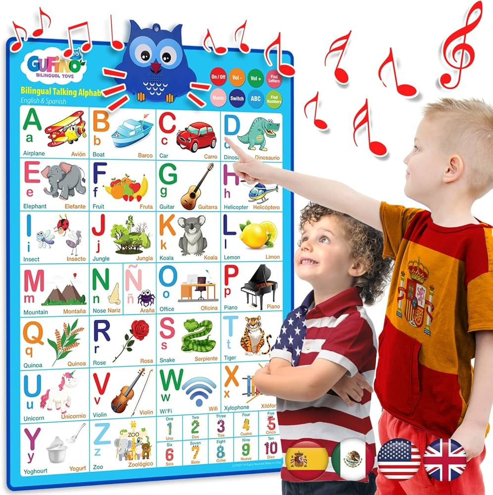 Bilingual Talking Alphabet Poster for Toddlers - English & Spanish ABC Learning for Toddlers. Num... | Amazon (US)