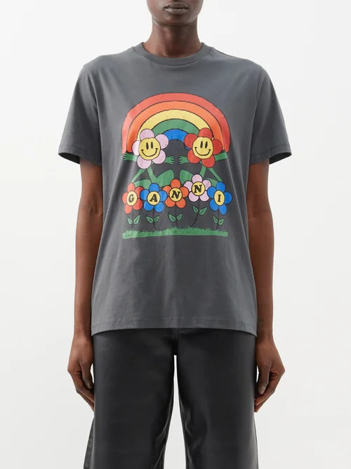 Ganni - Rainbow Logo-print Jersey T-shirt - Womens - Black Multi | Matches (UK)