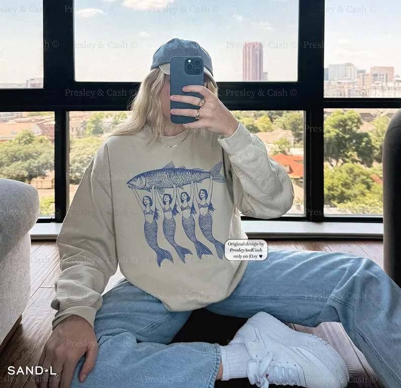 Cute Sardine Sweatshirt Mermaid Sardine Crewneck Tinned Fish Sweatshirt Dolce Vita Shirt Amalfi A... | Etsy (US)