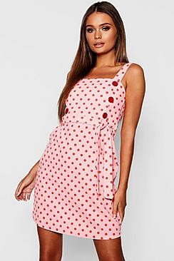 Pink And Red Polka Dot Button Detail Shift Dress | Boohoo.com (US & CA)