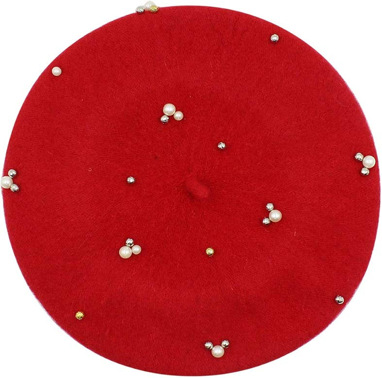 Girls Winter Woolen Beret Hat Classic French Style Beret Beanie Princess Pearl Decorated Dome Hat... | Amazon (US)