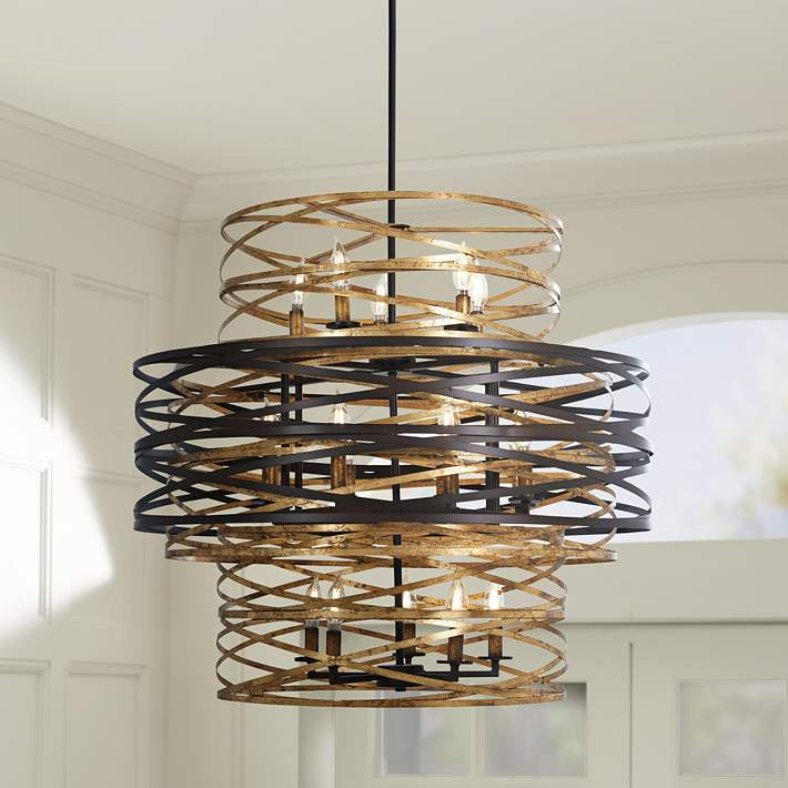 Minka Lavery Vortic Flow 30" Bronze and Gold 18-Light Modern Pendant | Lamps Plus