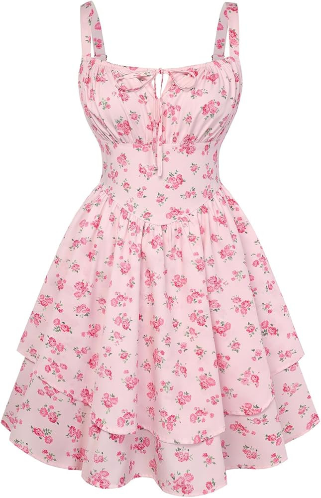SCARLET DARKNESS Women Mini Summer Dresses Spaghetti Strap Floral Corset Dress Beach Sundress Vic... | Amazon (UK)