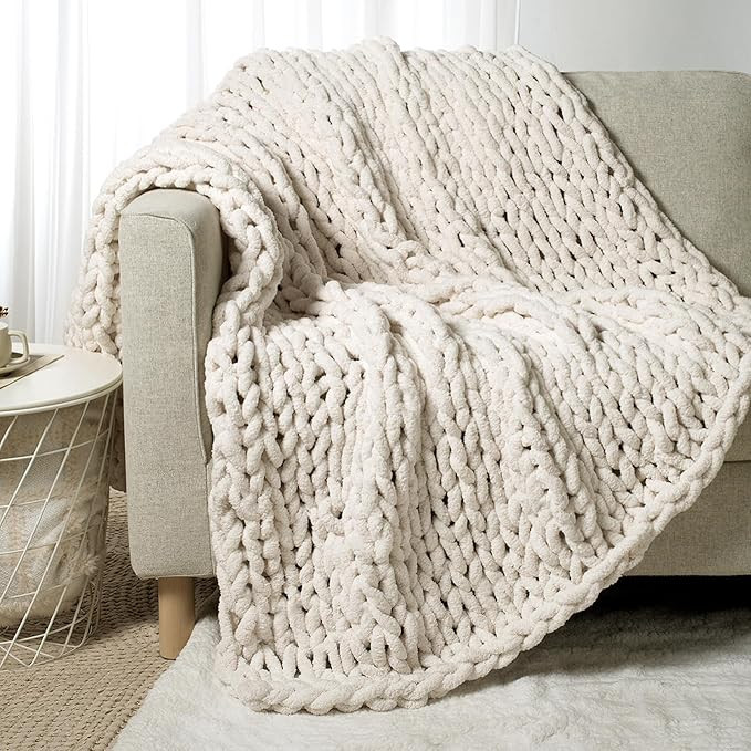 Carriediosa Chunky Knit Throw Blanket 60" X 80" Twin, 100% Hand Made Large Chenille Loop Yarn Sof... | Amazon (US)