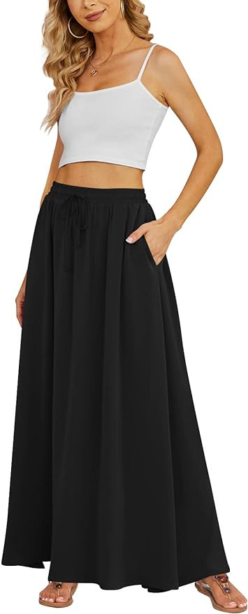 Yincro Women's Flowy Maxi Skirt Summer Pleated High Waisted Casual Long Skirts with Pockets | Amazon (US)