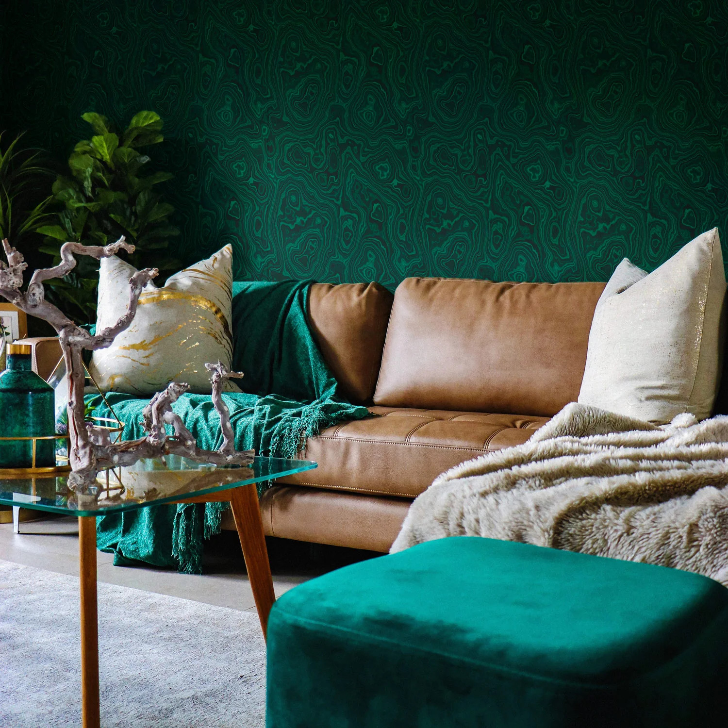 Emerald green malachite removable wallpaper | Livettes Wallpaper