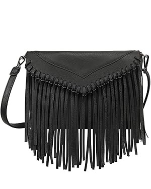 HDE Women's PU Leather Hobo Fringe Crossbody Tassel Purse Vintage Small Handbag | Amazon (US)
