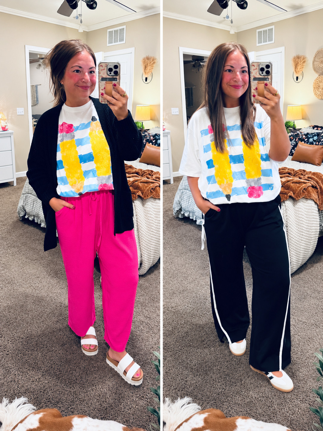 One Amazon tee, two comfy classroom looks! ✏️ Styled with pink pants & a cardigan or black wide-leg pants—which way would you wear it? 🩷

#LTKootd #LTKMidsize #LTKWorkwear