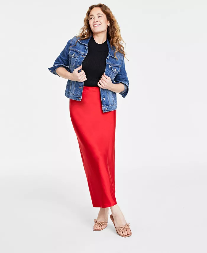 Women's Satin Midi Slip Skirt, Created for Macy's | Macy's