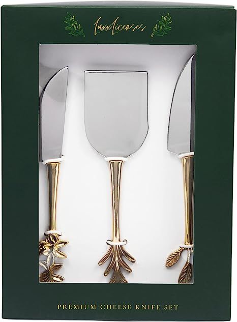 Premium Handcrafted Cheese Knife Set - Gold Herbiflora Knives with Cutter Slicer and Spreaders in... | Amazon (US)