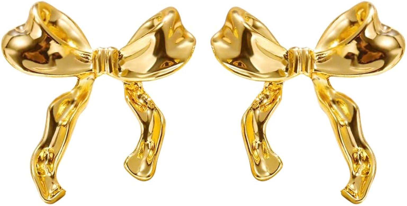 Gold Silvery Bow Earrings for Women Classic Ribbon Bow Stud Earrings Cute Bowknot Earrings Gift | Amazon (US)