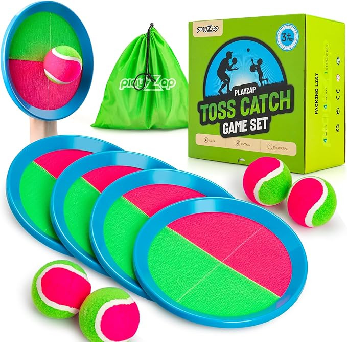 PlayZap Toss and Catch Ball Set - Outdoor Toys for Kids Games - Outside Yard Pool Beach Toys for ... | Amazon (US)