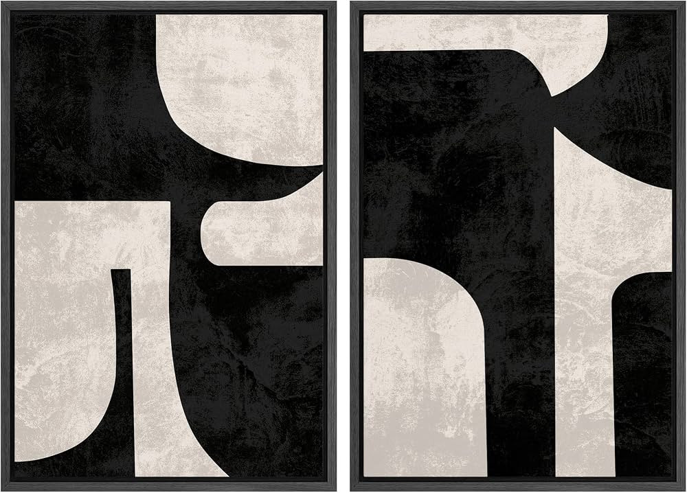 Zenobia Framed Canvas Print Wall Art Black and Tan Grunge Polygon Collage Abstract Patterns Illus... | Amazon (US)