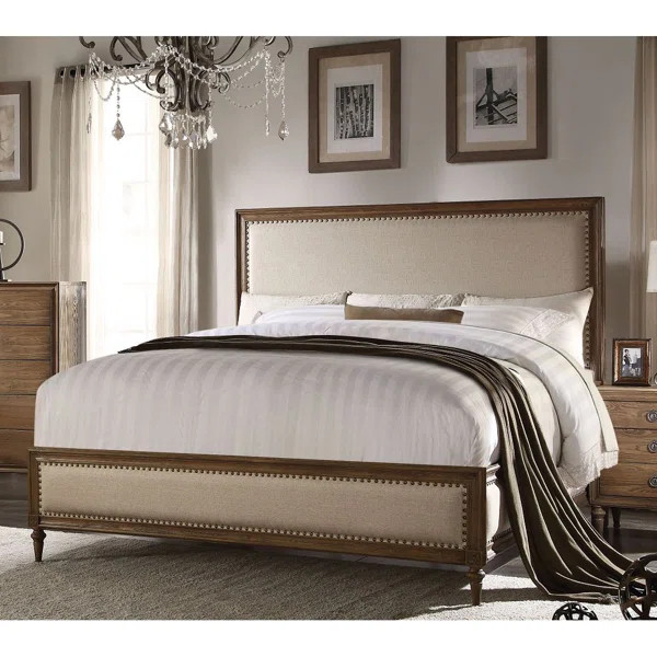 Lebo Queen Solid Wood and Upholstered Low Profile Standard Bed | Wayfair North America