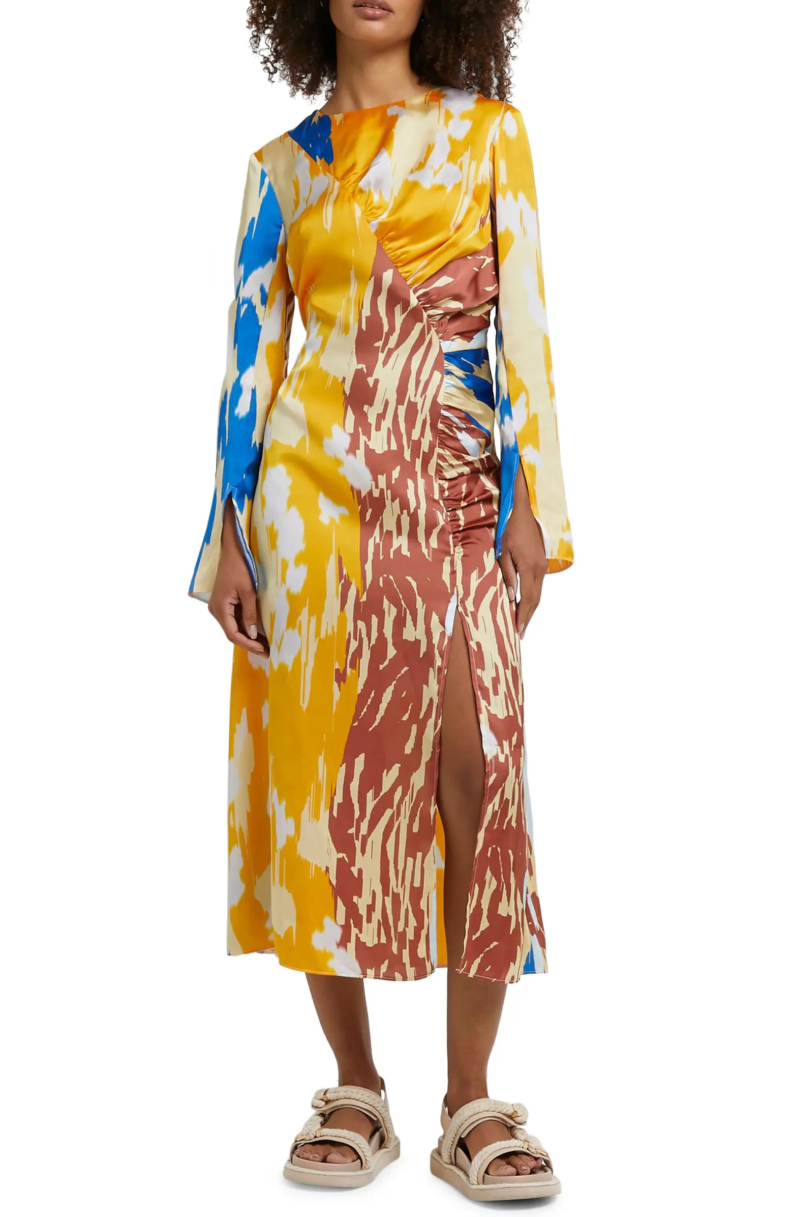 River Island Long Sleeve Satin Midi Dress | Nordstrom | Nordstrom