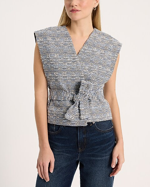 Denim Boucle Wrap Cropped Vest | Express