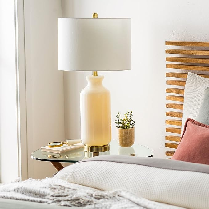 Painted Glass Simple Table Lamp 26" h X 14" w 14" d Brass Cream White Modern Contemporary Traditi... | Amazon (US)