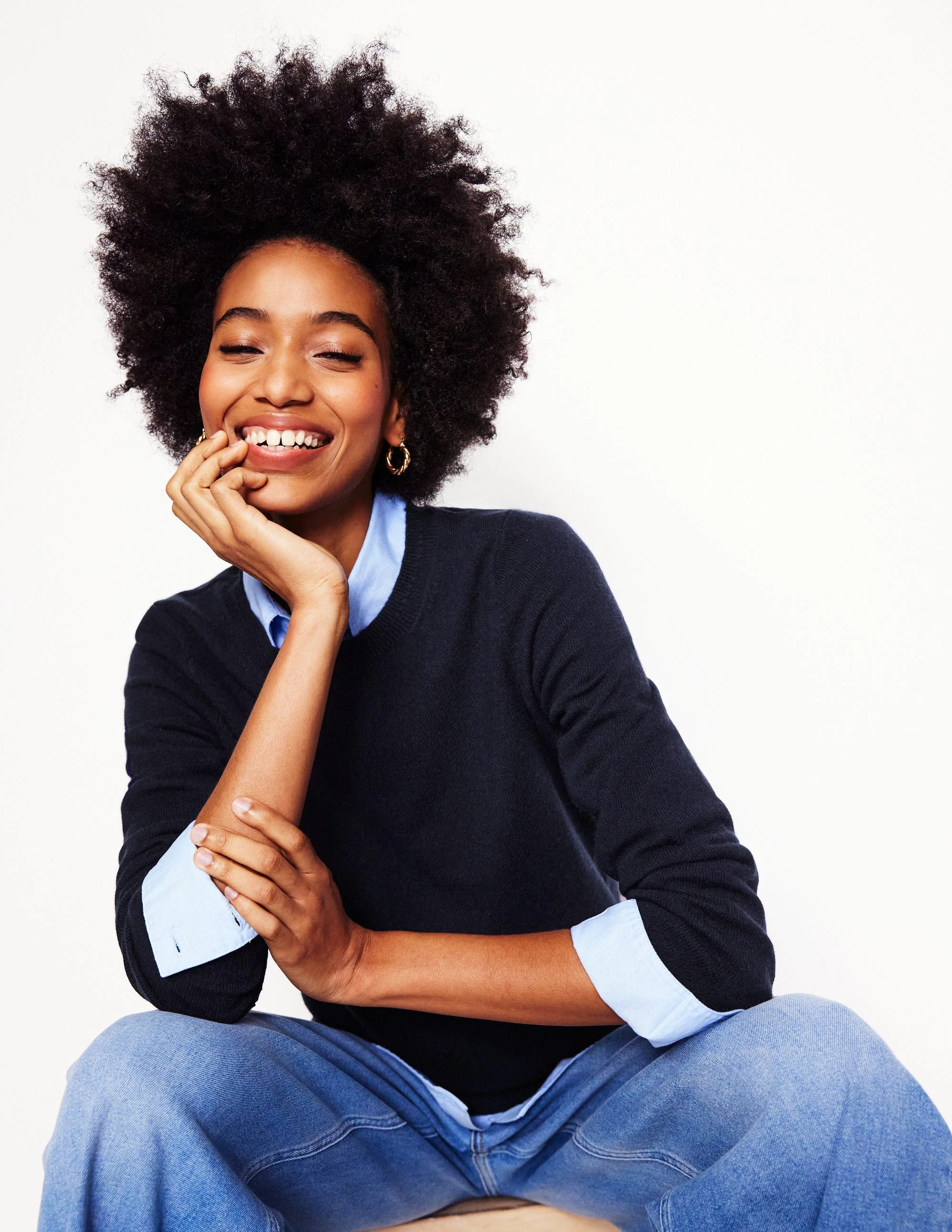 Eva Cashmere Crew Neck Jumper-Navy | Boden UK