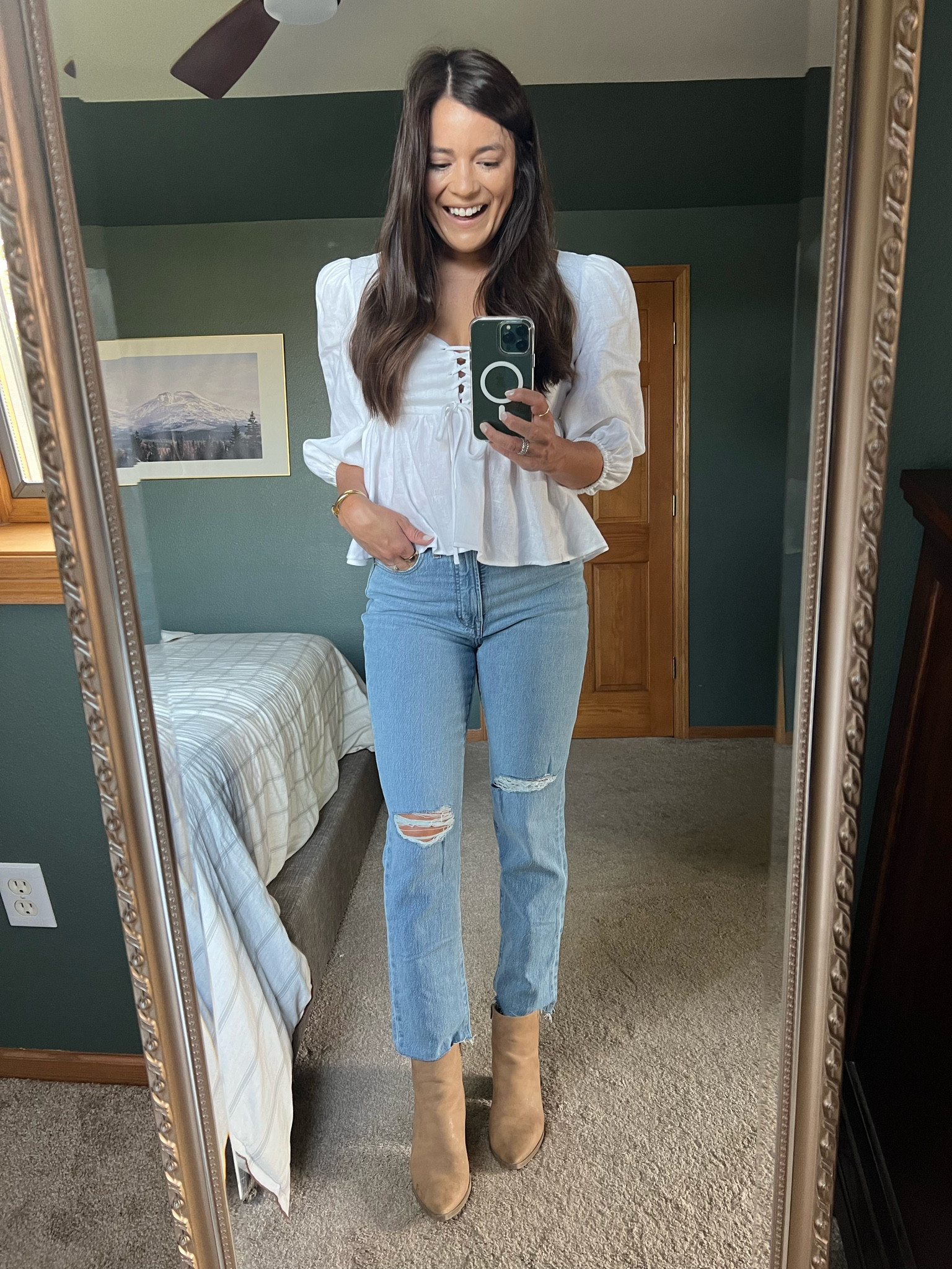Obsessed with this Anthropologie top and the Madewell jeans! Both are on sale. I'm wearing a TTS 6 in the top and  my TTS jean size!♥️

#LTKSale
