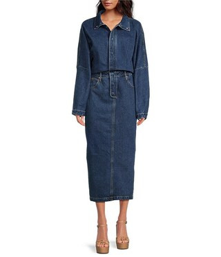 Sebastian Denim Funnel Neck Long Dolman Sleeve Pocketed Midi Shirtdress | Dillard's
