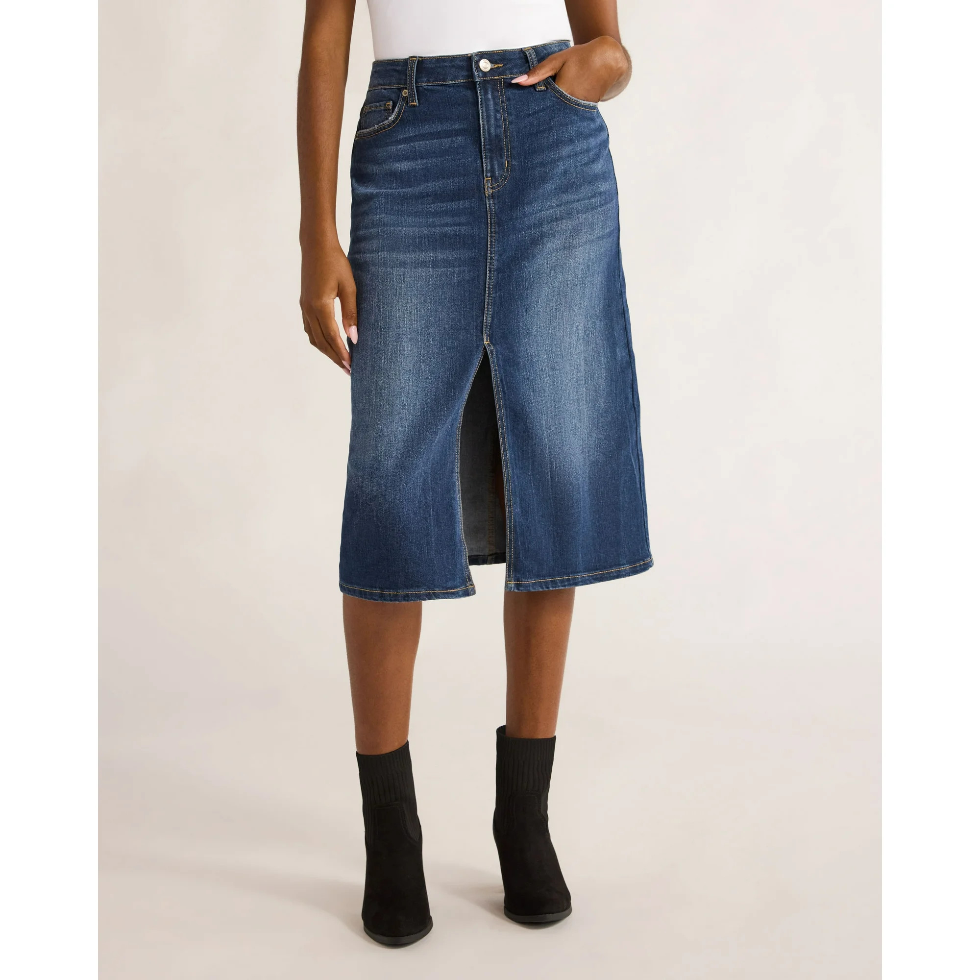 Time and Tru Women's Denim Slit Midi Skirt, Sizes 2-20 | Walmart (US)