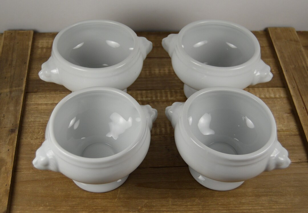 Set of 4 Sur la Table 12 oz Lion Head French Onion Soup Bowls, All White Blanc, Pedestal Footed B... | Etsy (US)