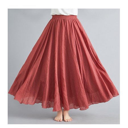 Women s Full Circle Elastic Waist Band Cotton Long Maxi Skirt Dress Rust red | Walmart (US)