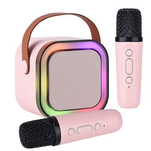 Hopjuery Karaoke Machine for Kids Adults, Mini Portable Bluetooth Karaoke Speaker with 2 Wireless Microphone and Lights,Toys for All Smartphones,Birthday, Family,Home Party Pinkcolor | Amazon (US)