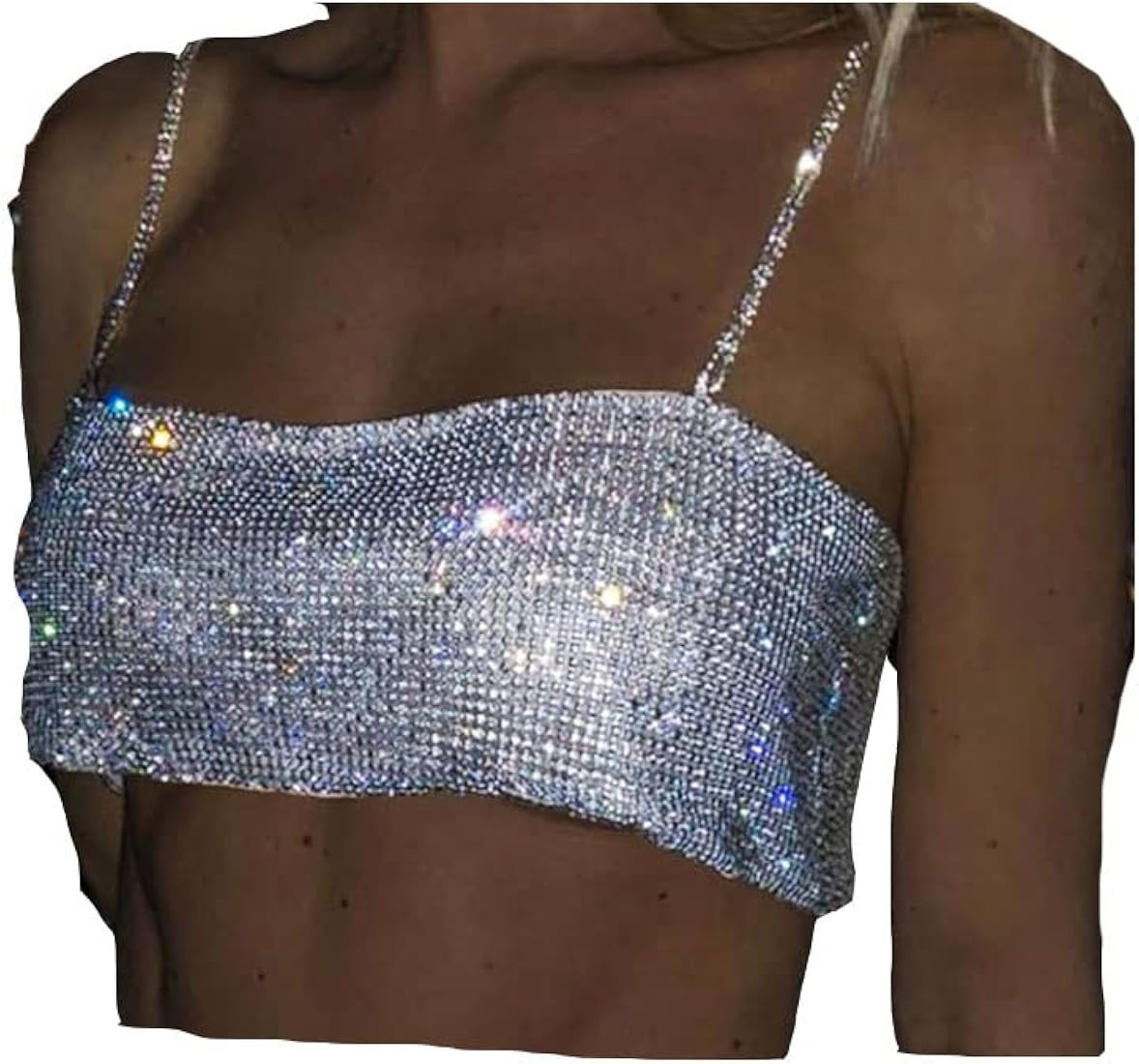 Evild Rhinestone Crop Top Silver Sparkly Party Body Chain Glitter Crystal Bra Jewelry Adjustable ... | Amazon (US)