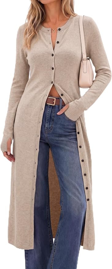 Arach&Cloz Women's Wool Blend Slim Fit Duster Fall Work Long Cardigan | Amazon (US)