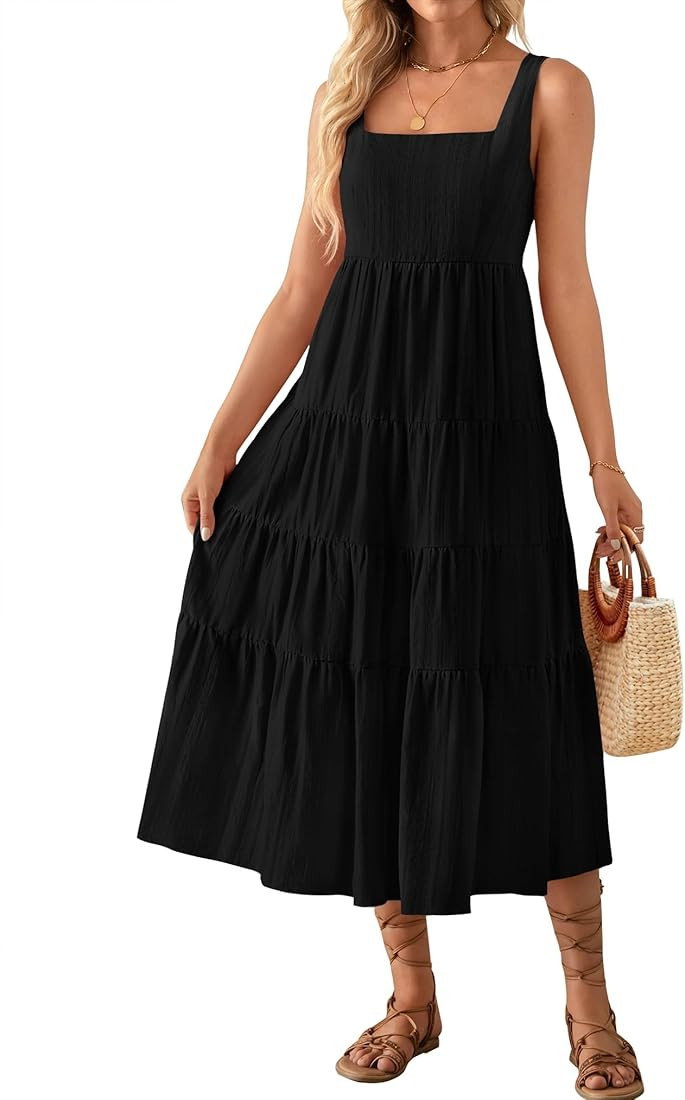 ZESICA Women's Summer Sleeveless Dress Casual Backless Loose Flowy Tiered Sundress Beach Cover up... | Amazon (US)