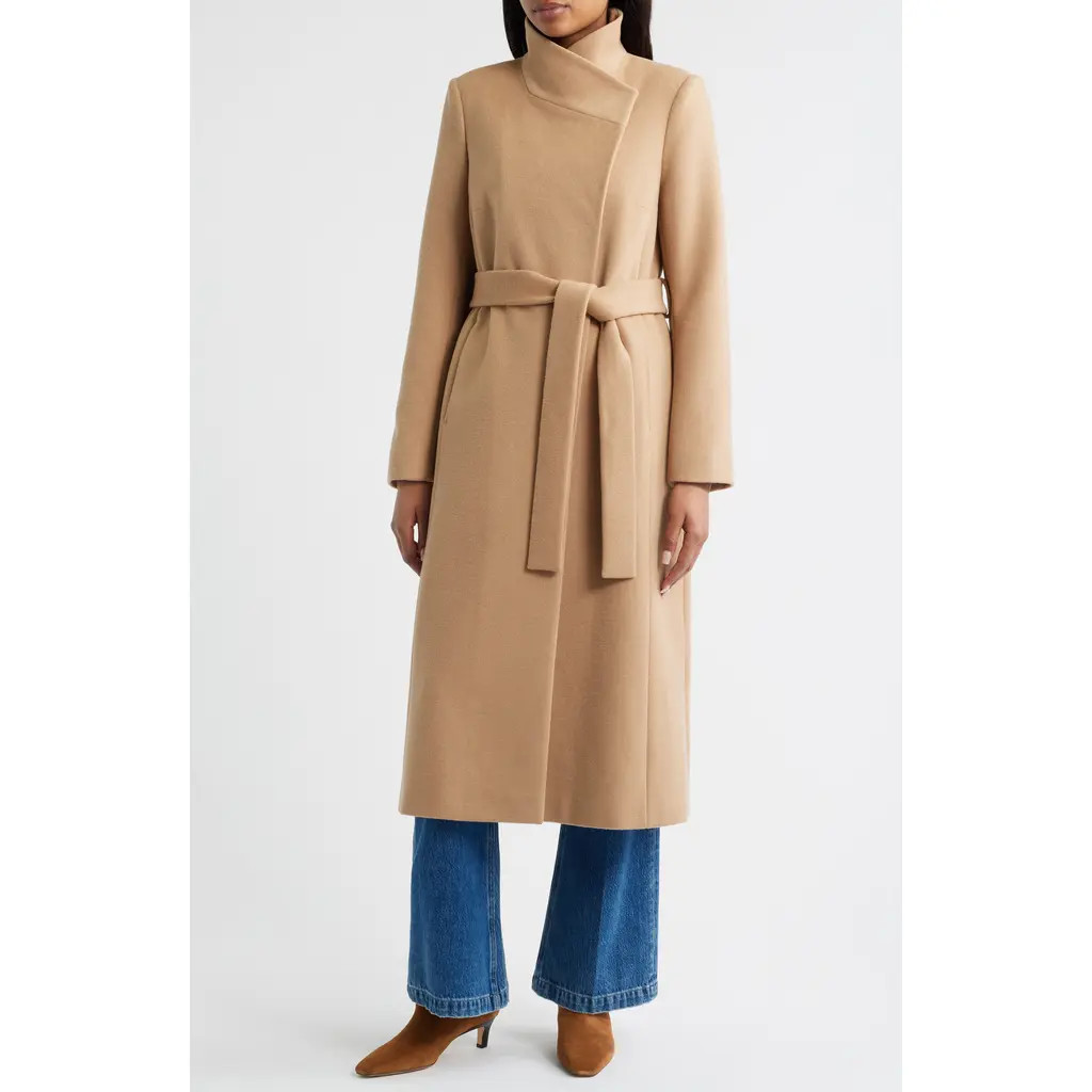 Sam Edelman Stand Collar Wrap Coat in Camel at Nordstrom Rack, Size 8 | Nordstrom Rack