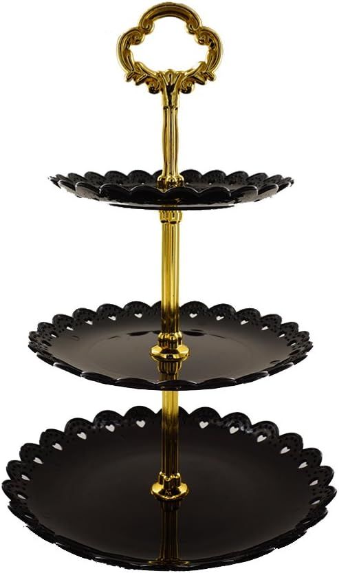 Artliving 3-Tier Plastic Cake Stand Dessert Stand Cupcake Stand Tea Party Serving Platter Black G... | Amazon (US)