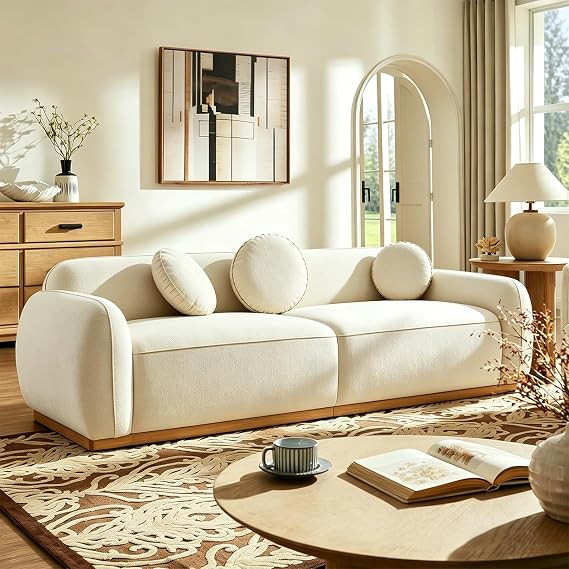 91'' Chenille Cloud Couch, 3 Seater Modern Luxury Sofa with 3 Round Pillows, Solid Wood Base, Eas... | Amazon (US)