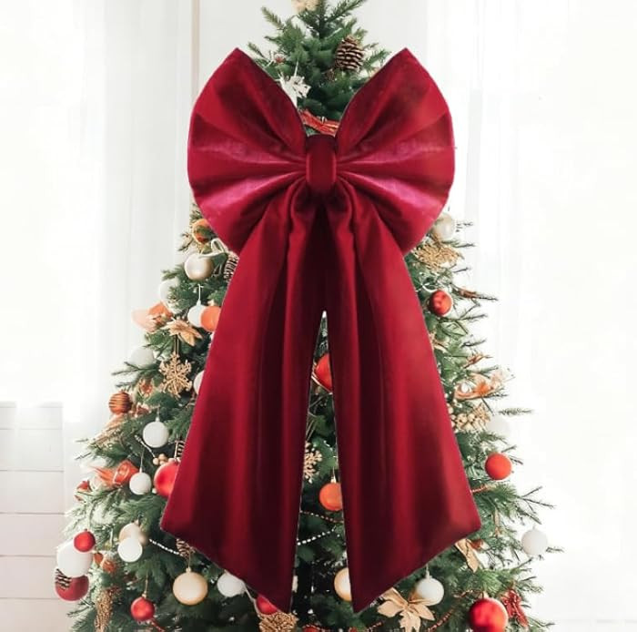 Christmas Decorations, 36x18 Inch Christmas Bows Large Red Velvet Christmas Tree Topper, Burgundy... | Amazon (US)