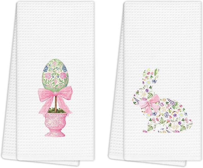 Coquette Bow Easter Egg Topiary Kitchen Towels, Preppy Easter Bunny Hand Towels for Bathroom Deco... | Amazon (US)