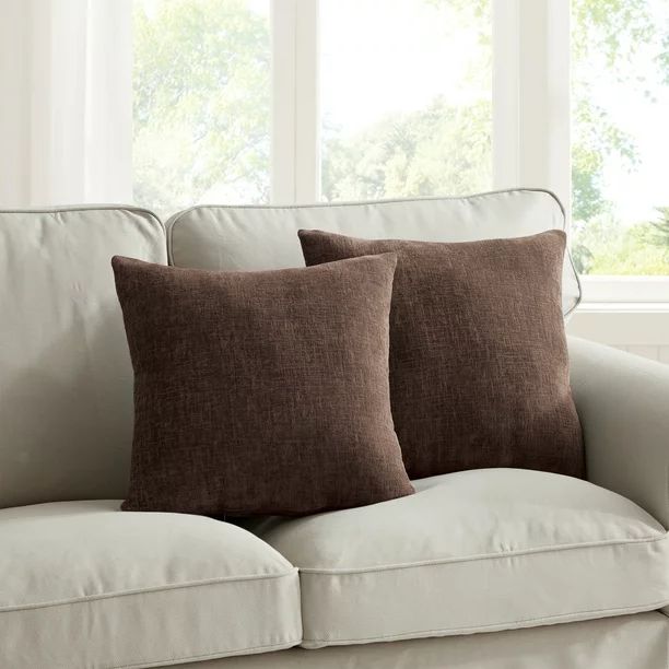 Brown Solid Chenille Decorative Pillow Set, Mainstays, 18" x 18", 2 Pieces | Walmart (US)