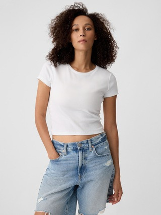 Cropped Fitted Ribbed T-Shirt | Gap Factory