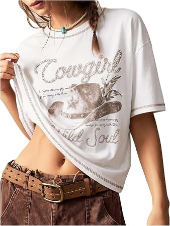 Amazon.com: BEAUDRM Women's Graphic Boho Tshirts Vintage Hippie Short Sleeve Tee Top | Boho Vintage Tee, Western, Animal Print, Cowgirl Tee, Summer T Shirt, Streetwear | Amazon (US)
