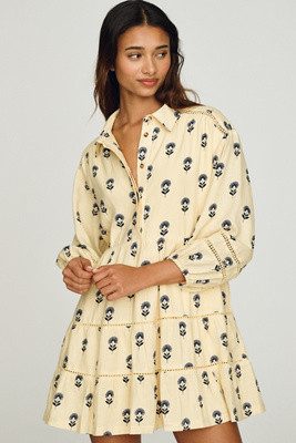 Maeve Bettina Linen Blend Tiered Mini Shirt Dress | Anthropologie (US)
